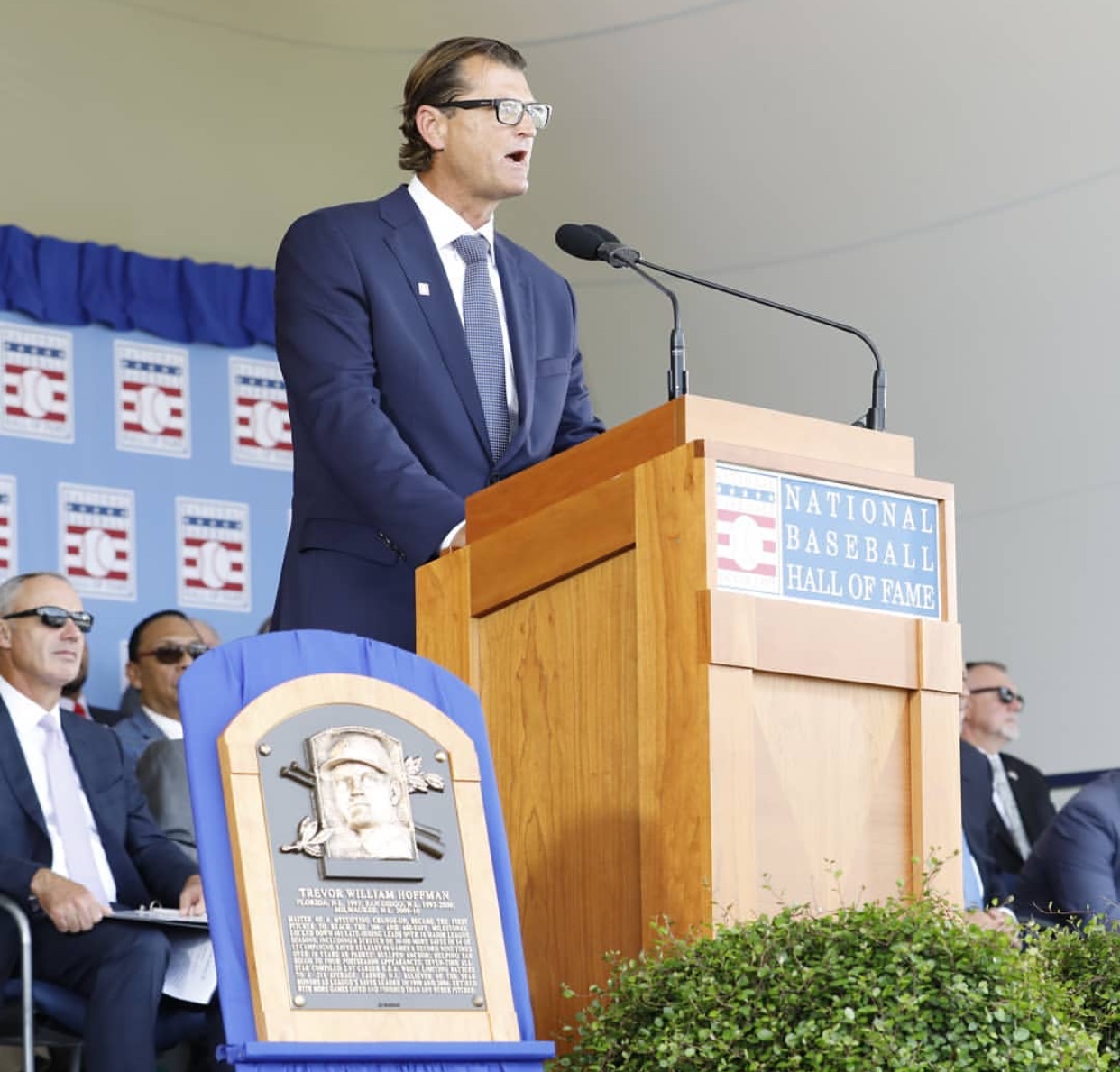 Trevor Hoffman gives much anticipated Hall of Fame speech in Cooperstown, NY with 53,000 fans in attendance.
