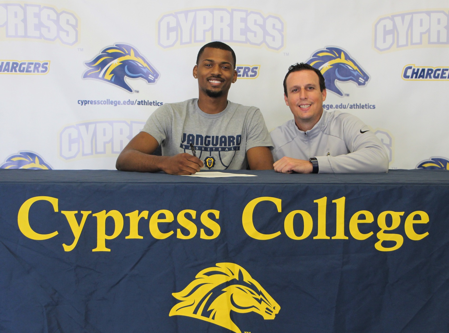 Mike Magee and Cypress College Men's Basketball Coach Drew Alhadeff