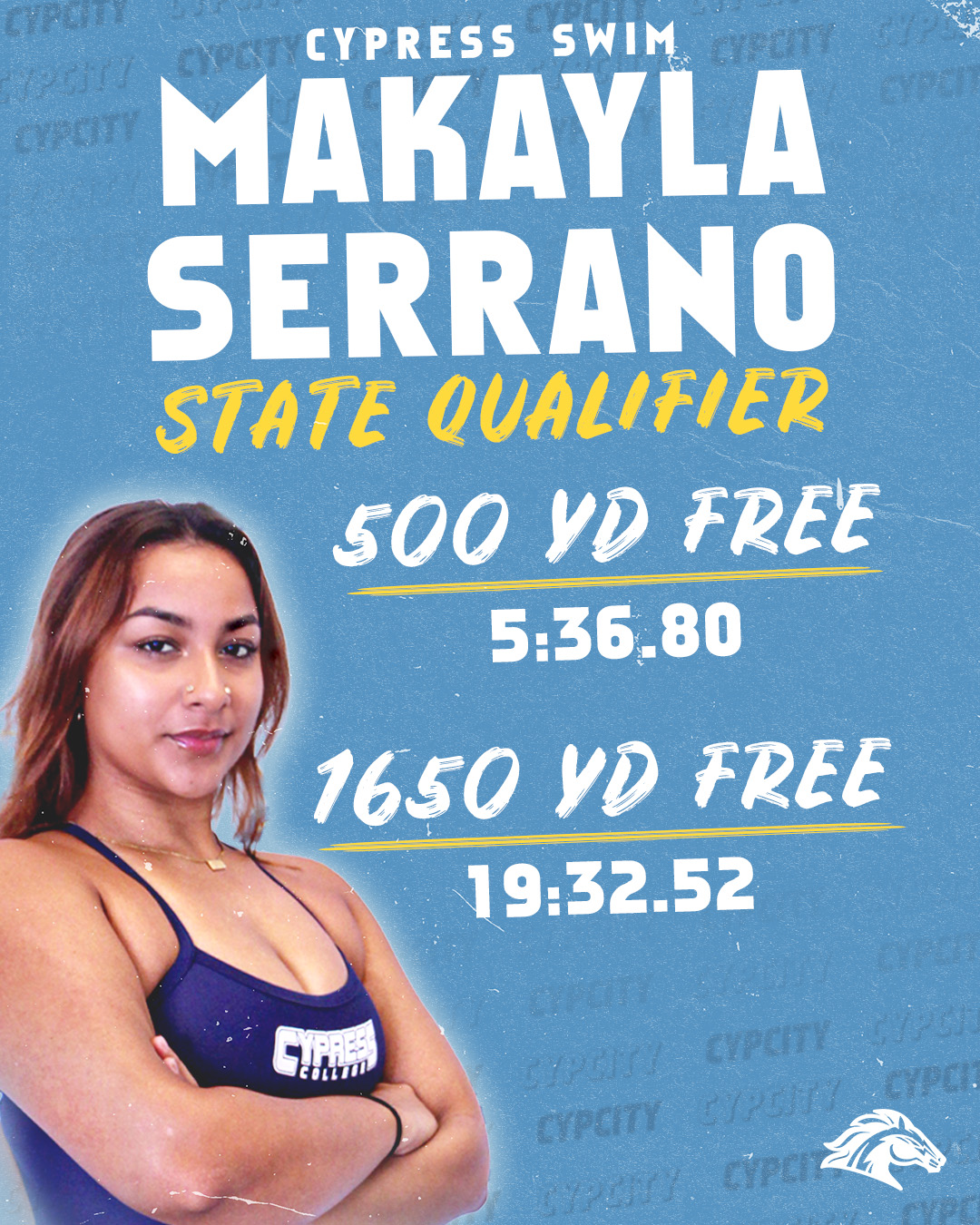 Cypress College Swimmer, Makayla Serrano, Qualifies for 3C2A State Championships in Two Events