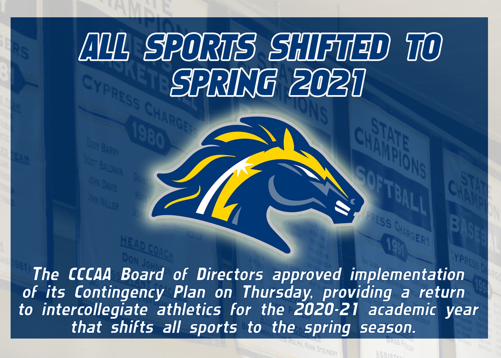 CCCAA Board of Directors Adjusted Contingency Plan Approved, Shifts All Sports to Spring